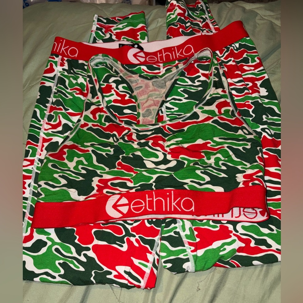 Ethika Red and Green Camo Boxer Briefs and bra set